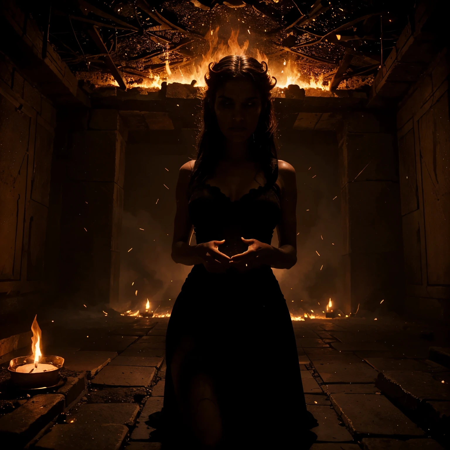 Intricate magic circle glowing with power, trapped succubus pleading for help, volcanic chamber, fiery red chamber walls, billowing smoke, intense heat, ancient runes inscribed on the floor, glowing symbols, flickering flames, ethereal atmosphere, mystical energy, desperate expression, fiery aura, sparks flying, intense red light, smoky tendrils, ominous presence, foreboding shadows, desperate cries for release, magical confinement, swirling vortex, ancient incantations, otherworldly imprisonment, intense emotional turmoil, flickering candle lights, dimly lit, smoldering embers, foreboding atmosphere, intense struggle, eerie silence, tendrils of energy, enchanted atmosphere, unsettling aura, shimmering barrier, intricate magical patterns, pulsating energy, dramatic tension.