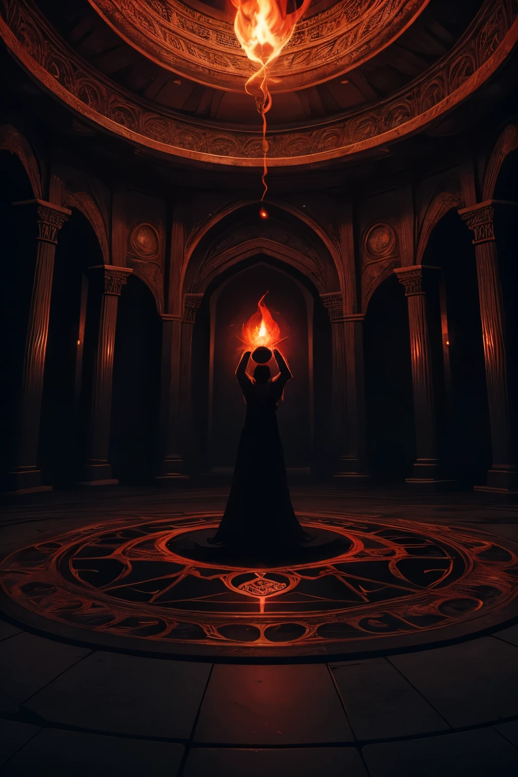 Intricate magic circle glowing with power, trapped succubus pleading for help, volcanic chamber, fiery red chamber walls, billowing smoke, intense heat, ancient runes inscribed on the floor, glowing symbols, flickering flames, ethereal atmosphere, mystical energy, desperate expression, fiery aura, sparks flying, intense red light, smoky tendrils, ominous presence, foreboding shadows, desperate cries for release, magical confinement, swirling vortex, ancient incantations, otherworldly imprisonment, intense emotional turmoil, flickering candle lights, dimly lit, smoldering embers, foreboding atmosphere, intense struggle, eerie silence, tendrils of energy, enchanted atmosphere, unsettling aura, shimmering barrier, intricate magical patterns, pulsating energy, dramatic tension.