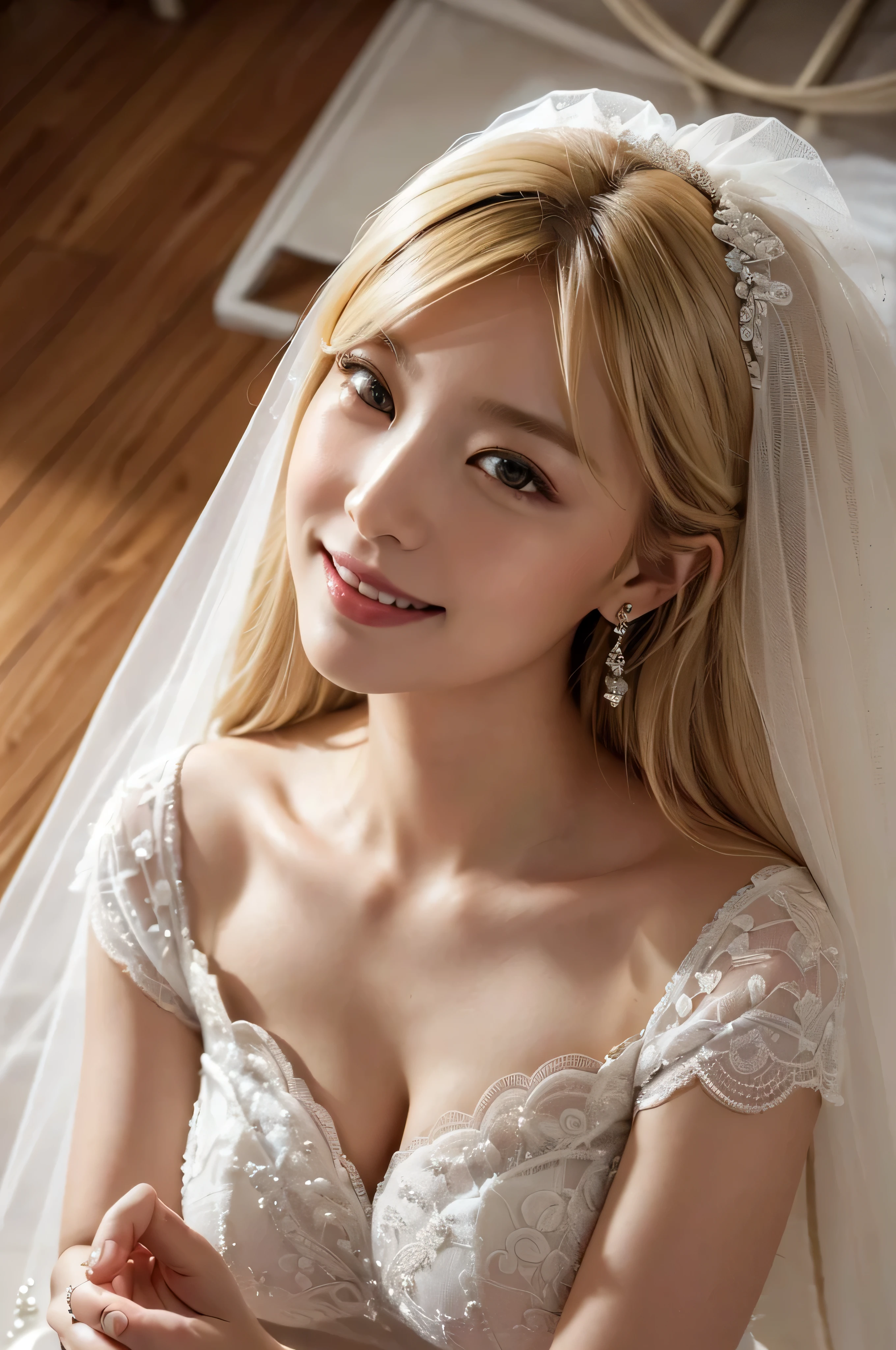 1 beautiful woman, white wedding dress, on all fours, tall, drooping eyes, double eyelid, upturned eyes, wavy hair, yellow hair, indoors, castle, masterpiece, extremely fine and beautiful, american