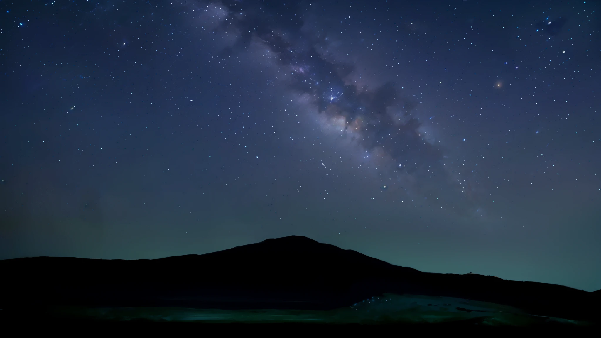 Starry sky above the mountain with a small house in the foreground, the sky has the milky way, the milky way in the sky, milky way, milky way, infinite universe in the background, milky way galaxy, milky way light, In the clear majestic night sky, milk is all the way on top, background galaxy, starry sky 8k, galaxy in the night sky