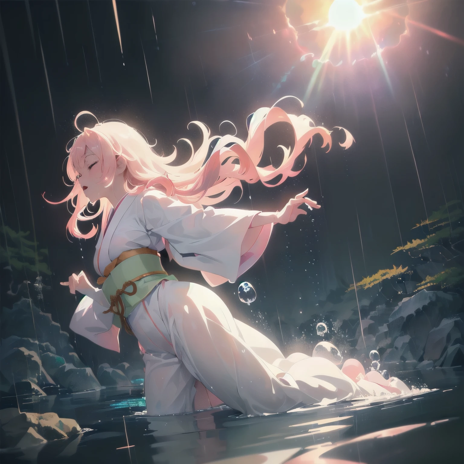 (2D animation style: 1.4), (Japanese animation: 1.9), HD, (Golden light: 1, 4), White skin, Full image lighting, either, (clear eyes), White sunlight, hair glow, (((Falling Rain: 1.2), sunlight, sun, tide, (Sleep), enlargement, in the back, in the back Turn, glowing, long pink hair, clear eyes, pray, Looking at the Girl from the side, side, holy light, (Clean clothes), underwater, laugh 😆😆😆😆, bubble, (water dissipation), (air dissipation)
