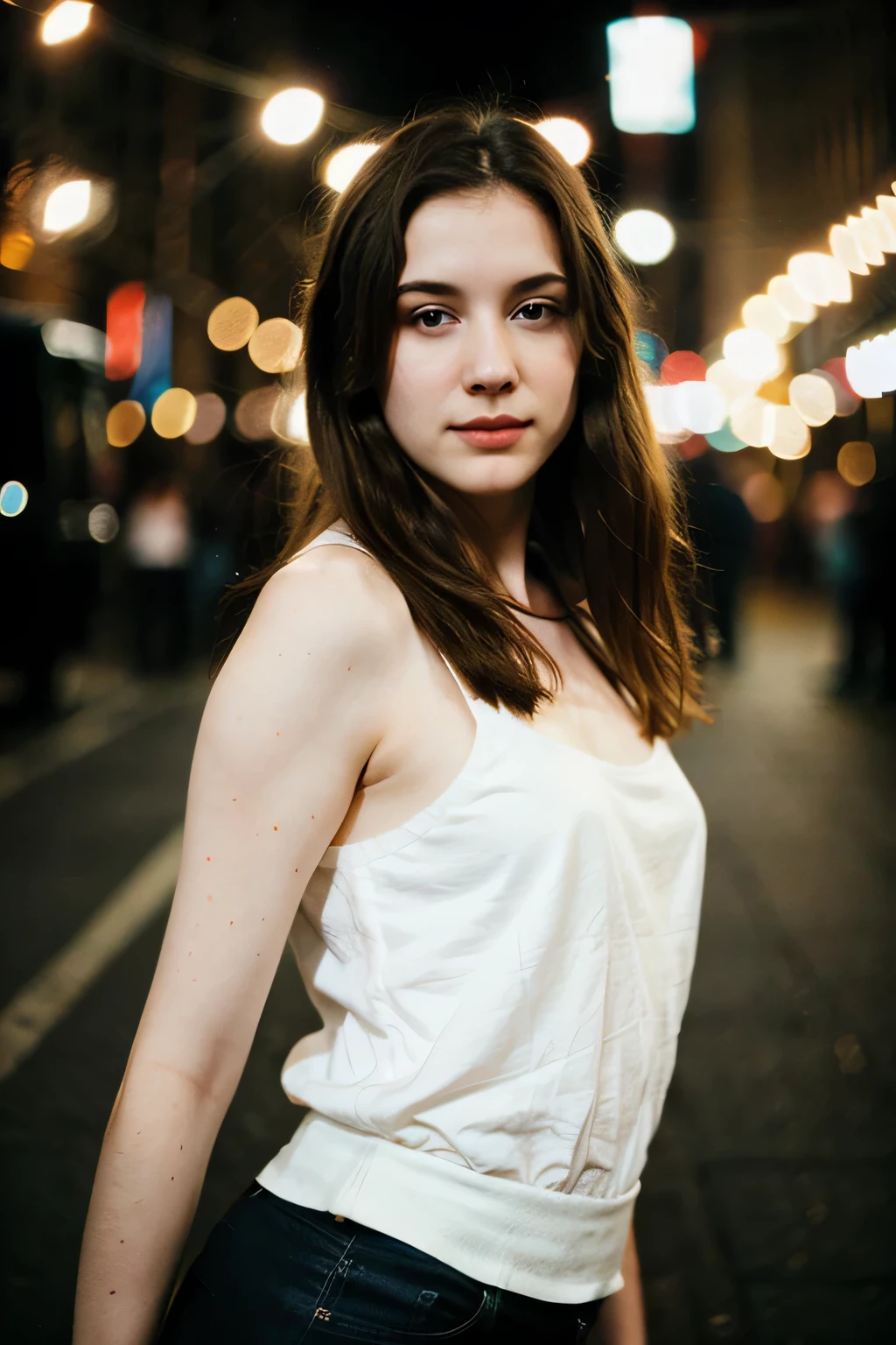 Polaroid photos, night photos, 24 year old photos.oh,beautiful woman, pale skin, Bokeh, motion blur