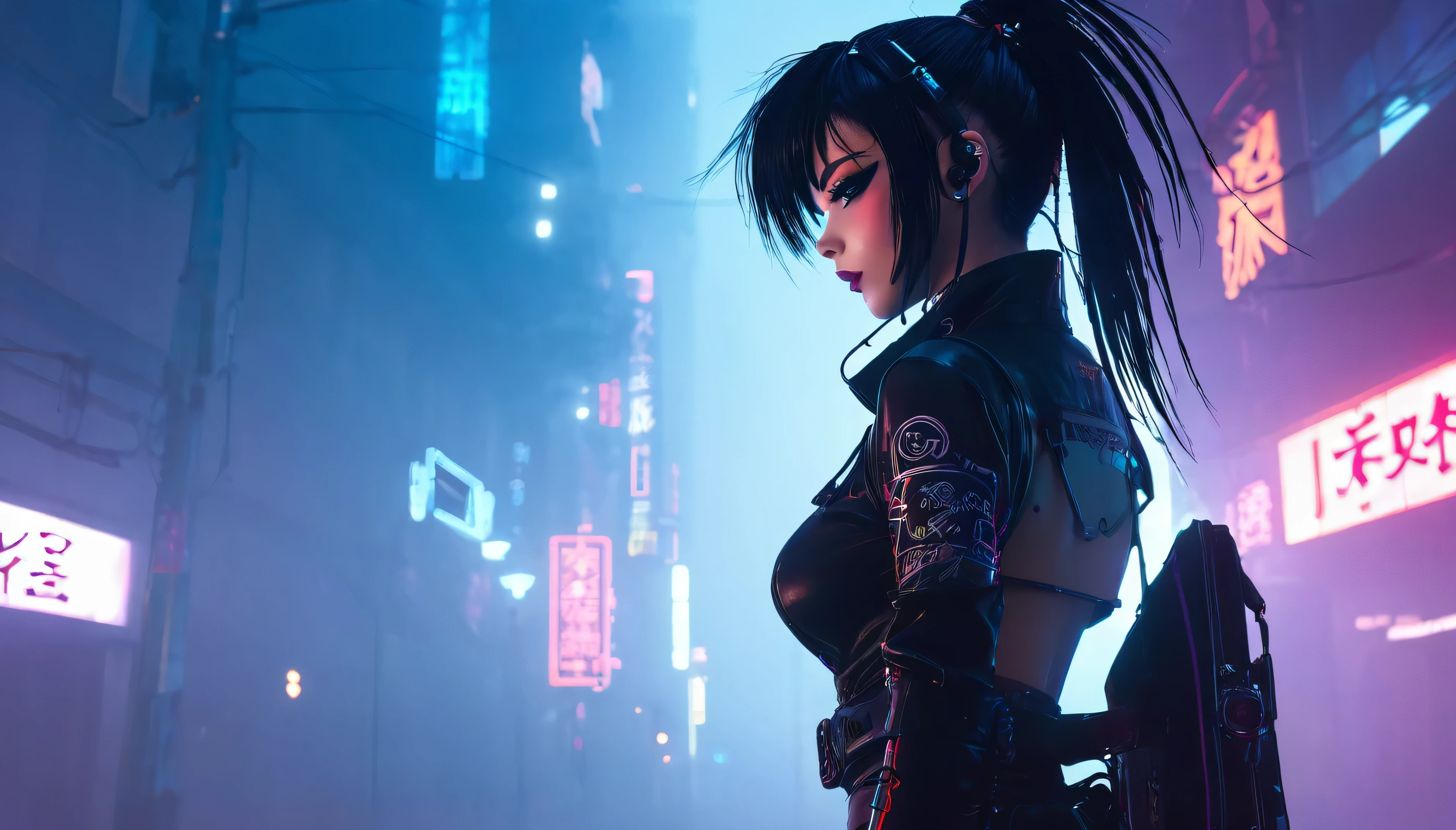 Backlight,cyber punk,beautiful girl,anime,foggy,Diva