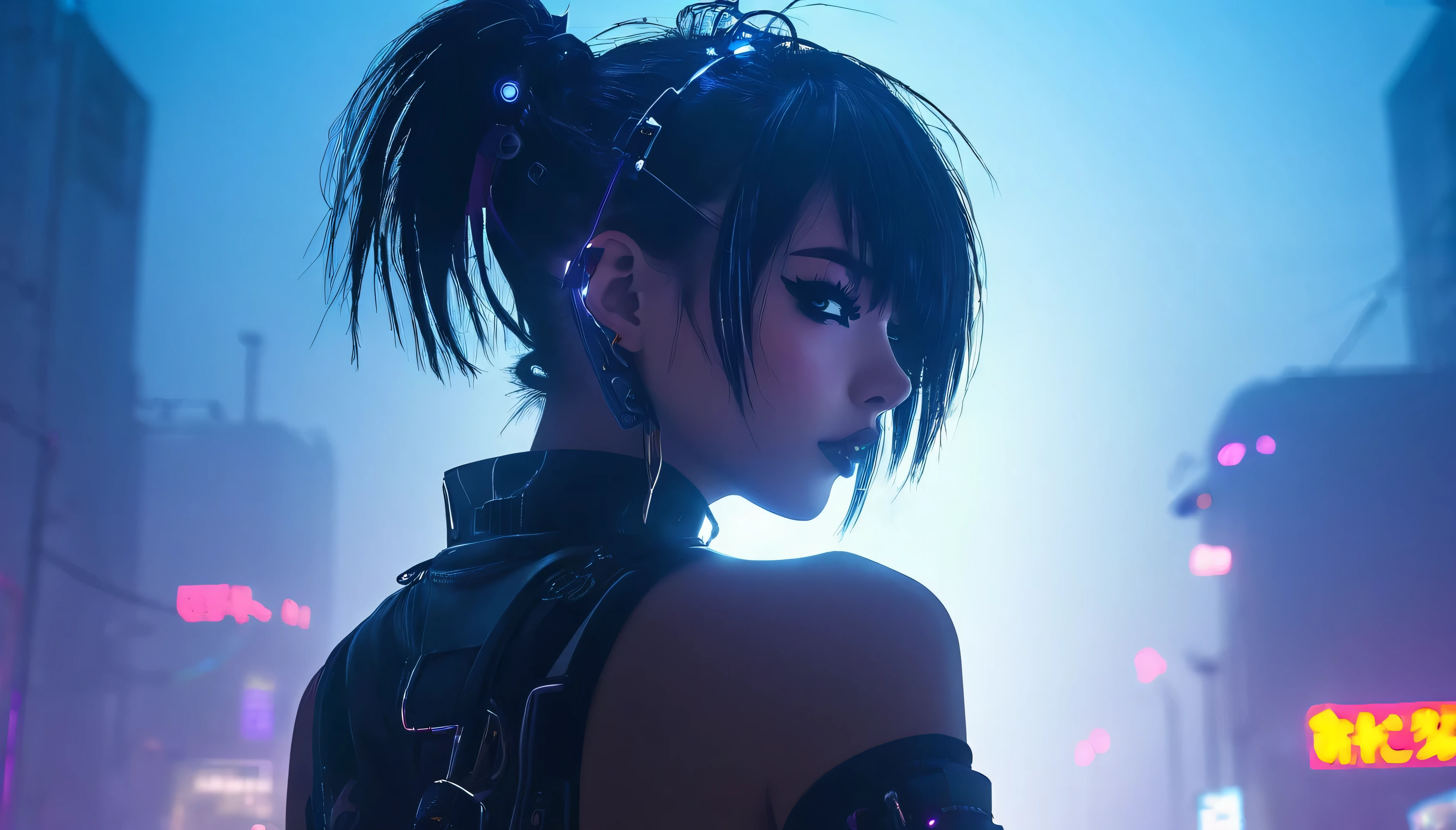 Backlight,cyber punk,beautiful girl,anime,foggy,Diva