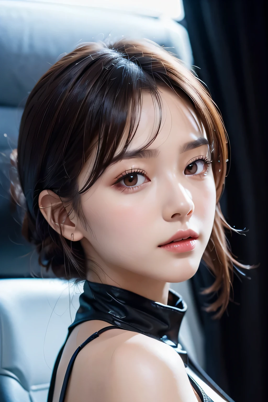 action shot, paradise girl airlock,8k,High resolution、intellectual beauty、high nose、narrow eyes、no makeup