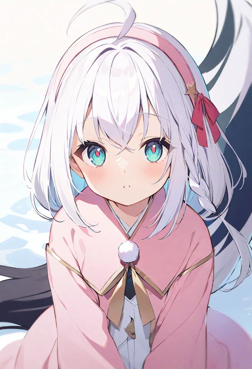 Shirakami Fubuki/(Holographic live broadcast/), Snow-white hair,red pupils,very amazing,Petite and cute sweet girl,The soft and waxy texture of pink clothes,Inlaid with gold trim