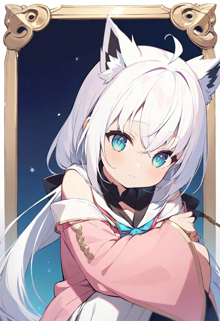 Shirakami Fubuki/(Holographic live broadcast/), Snow-white hair,red pupils,very amazing,Petite and cute little sweet girl,The soft and waxy texture of pink clothes,Inlaid with gold trim