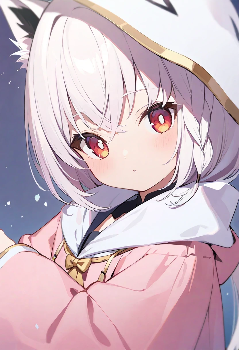 Shirakami Fubuki/(Holographic live broadcast/), Snow-white hair，red pupils，very amazing，Petite and cute little sweet girl，The soft and waxy texture of pink clothes，Inlaid with gold trim