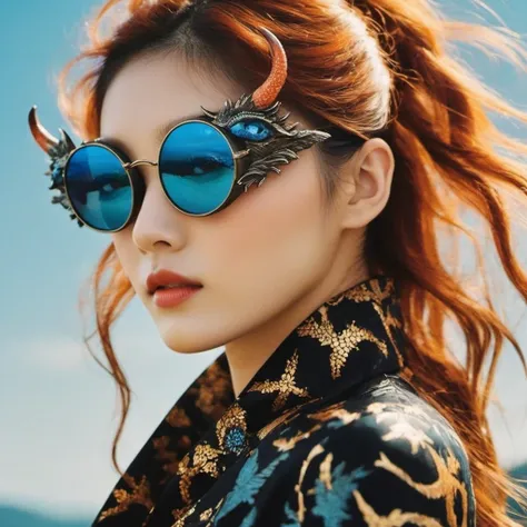 （（（windproof goggles）））（windproof sunglasses）antlers flying nine tails light blue sky master flame hair star，dark moonlit night,...