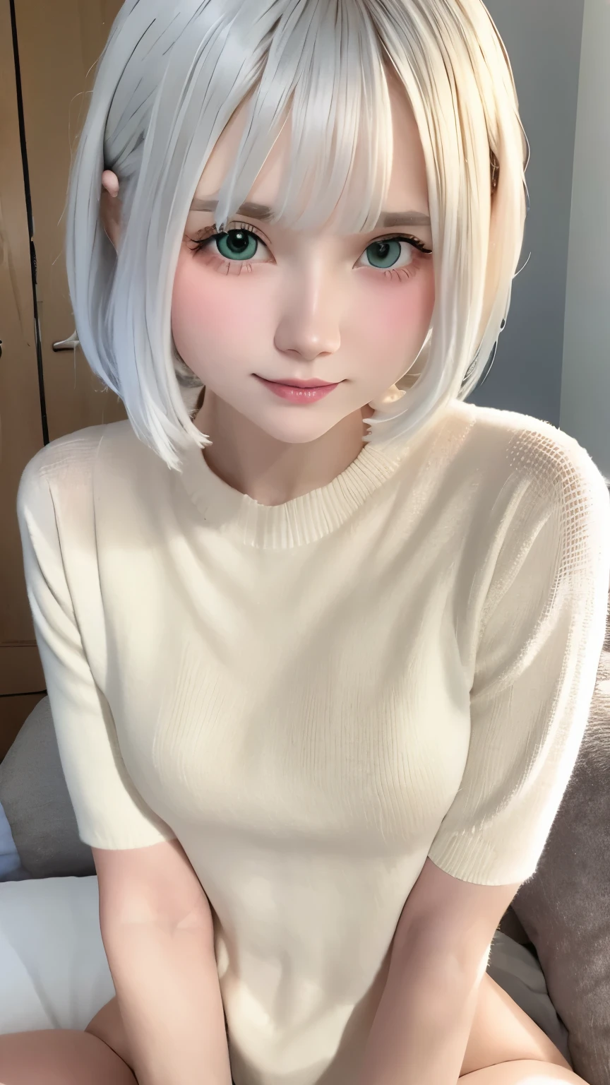 {{table top, highest quality, Highly detailed CG, unity 8k wallpaper, cinematic lighting, }}, sony a7, wide frame, Full Solowoman, whole body, female, short bob , long eyelashes ,adult charm、erotic、erotic expression、small breasts、flat chest、attractive ass、erotic body