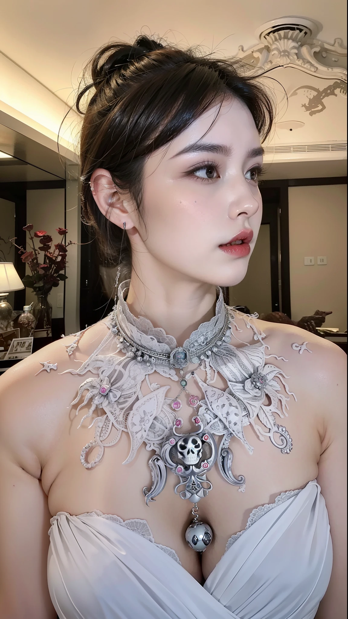 Royal sister,exquisite eyes,ice queen,put the crown on your head,Detailed facial expressions body,tall figure,Gorgeous,Leg length,4K,HD,Sensual,半透明lace,白皙plump figure,pretty face,Little cherry mouth,beautiful and delicious(3D royal sister),plump figure,gloss gel coat,Queen in luxurious dress,Crystal Gem Crown,Necklace jewelry,black tattoo(whole body),The tattoo is very three-dimensional,Gorgeous and intricate tattoo designs,tattoo queen,Tattoos on arms and chest,lace