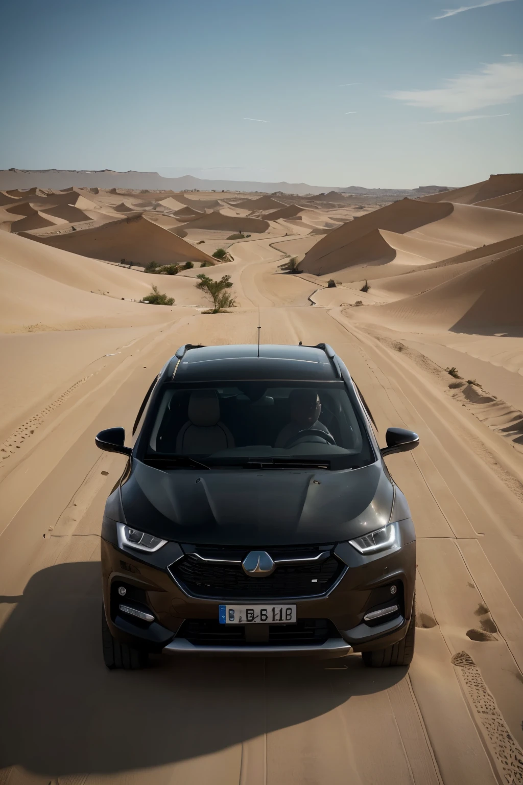 carro do futuro, conceito, carro eletrico, sol de meio dia, ultra realista, detalhes fino, full HD, 4k, 8k, detalhes realisticos, carro SUV grande, carro alto, deserto, mulher negra ao lado