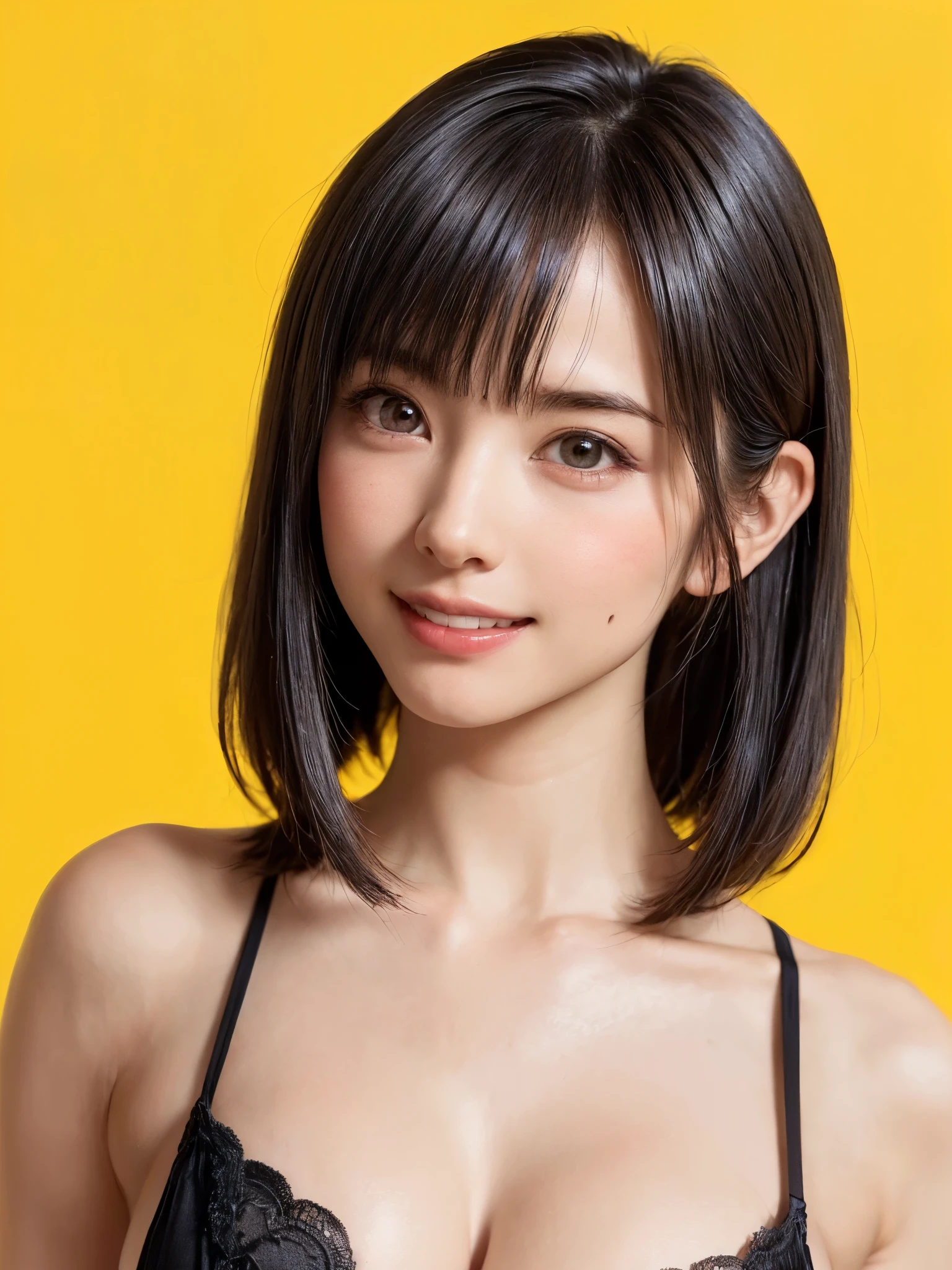 (table top, highest quality、ultra high resolution、face focus focus、focus on the sides、navel focus、decolletage focus、very attractive beauty、Adds intense highlights to the eyes、look closely at the camera:1.4、Absolutely beautiful bangs:1.4、Brunette short bob hair with bangs:1.4),1 girl, Report, black haired, realistic, looking at the viewer, pale black eyes, short hair, lips, lip gloss, Upper body、Big eyes、eyelash)、((italian natural background、hyper real stick:1.4))、((short hair with bangs:1.4、Beautiful bangs with 46 points:1.4、{Huge|big|Hugeな|mega} chest:2, cleavage:2、Big eyes、Give students very powerful highlights、very bigger chest、look at the audience、very beautiful beauty、show me your ears、beautiful long neck、beautiful decollete、smile、A smilee beautiful teeth、Open your mouth and smilee))、28 years old、very cute super model、perfect anatomy