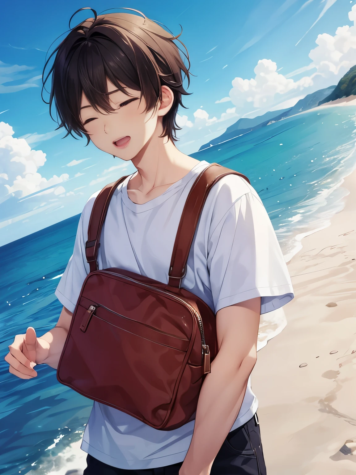 Boy, eyes closed, open mouth,
