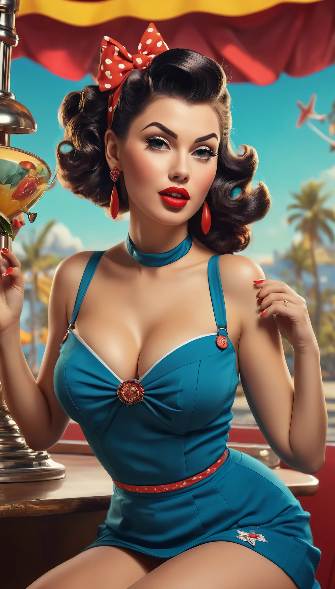 Create imaginative and amazing images demonstrating the style of ((Pin-Up)), hyper realistic, 8k, vibrant colors, sharp crisp image