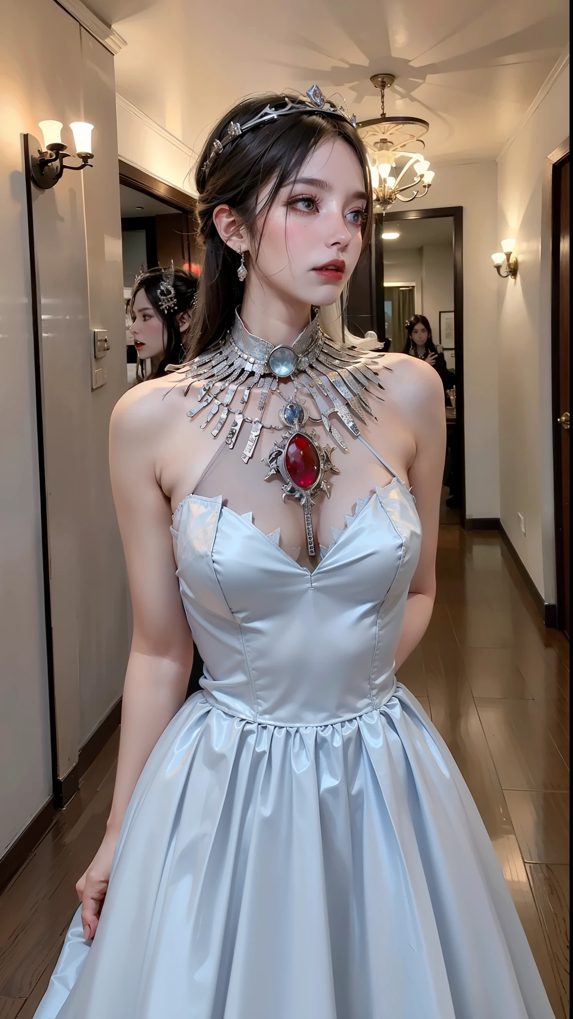 Cold Queen,Picture of box full of swords, wing, succubus theme,fallen angel,Excellent,scary,secret horror,tentacle,have eyes,uncanny valley effect,little beast blood moon,skull skeleton,vampire,Hellfire,Demon Queen,Normal five fingers,wearing a crown,Put your hands behind you