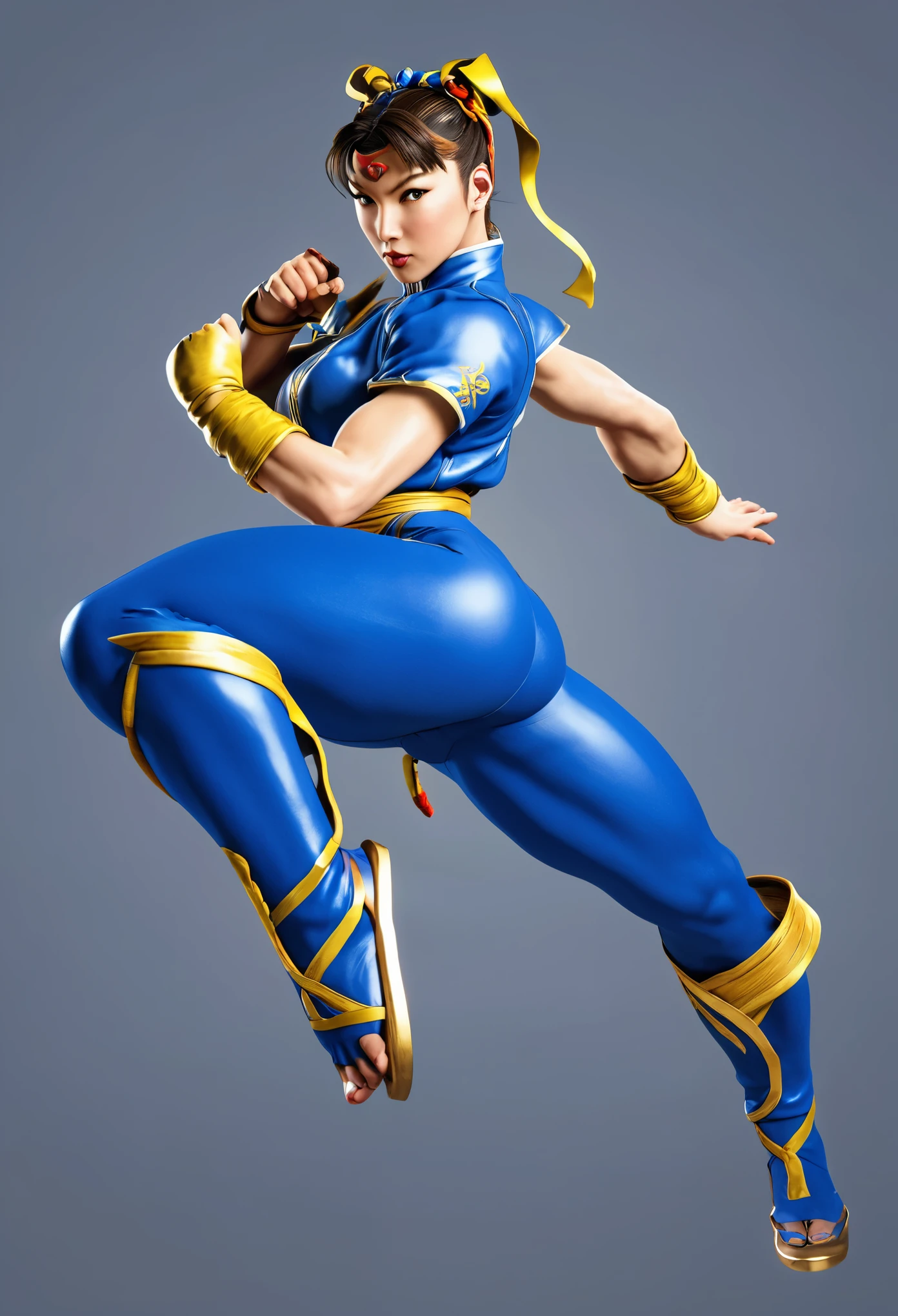 Street Fighter Chun-Li 8k high-definition ultra-clear full-body background dragon tall figure yoga clothes jumping high Unreal Engine