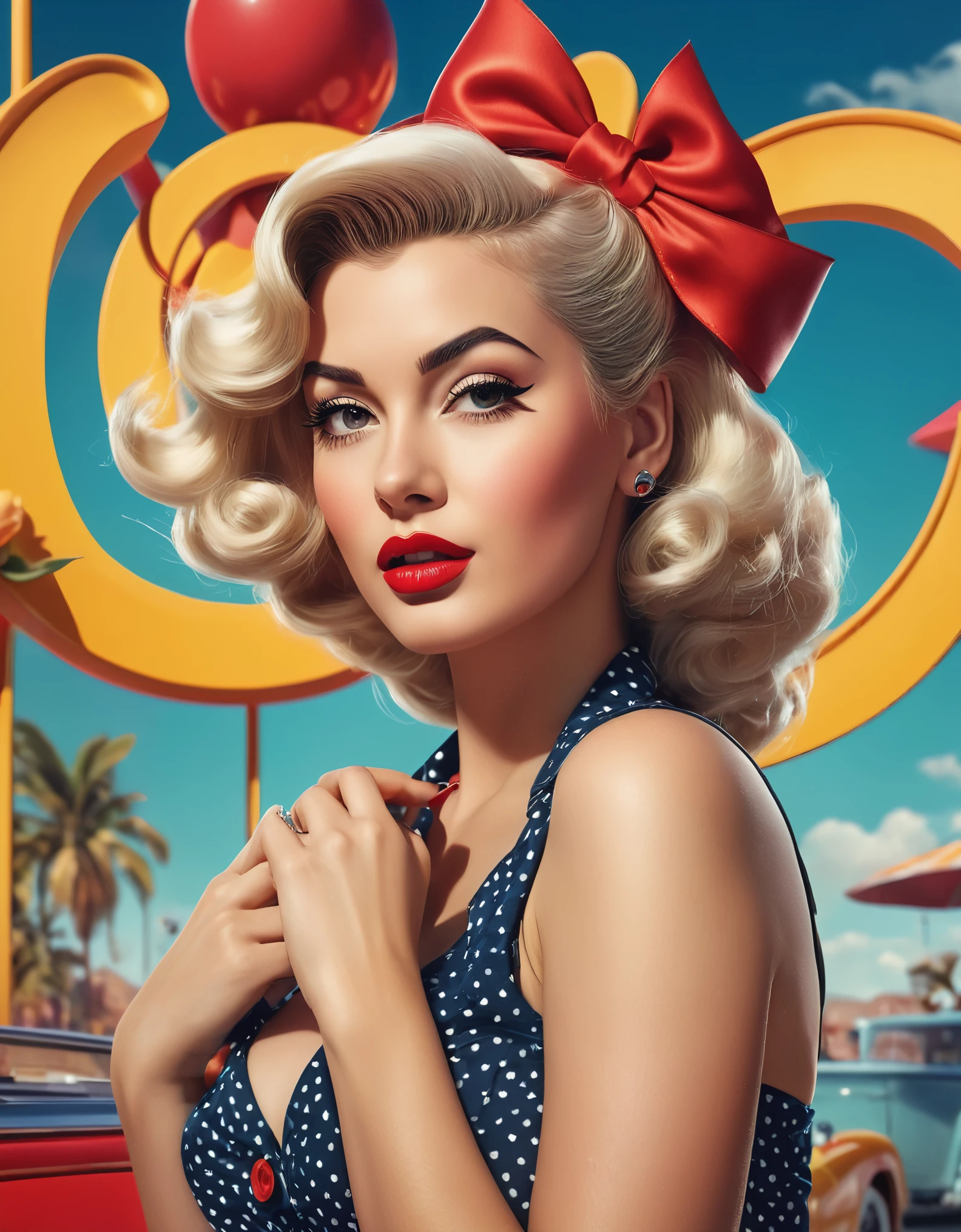 Create imaginative and amazing images demonstrating the style of ((Poster Style Pin-Up)), hyper realistic, 8k, vibrant colors, sharp crisp image