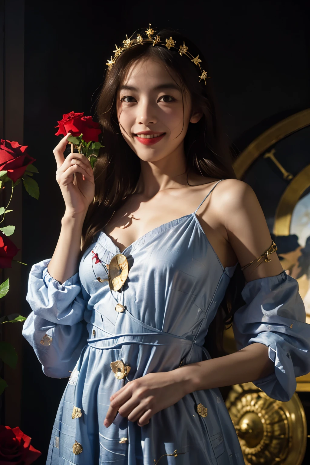 12 zodiac signs,Virgil LeBron Style,math、astronomical utensils,astronaut,Roses in a vase,fruit,cute little,a smile,Ancient Greek costumes,Sandro Botticelli&#39;s paintings,Garments that stretch shoulders,bright smile,caravaggio&#39;chiaroscuro