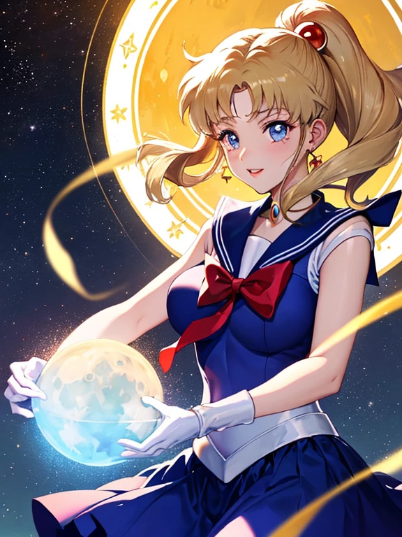 magic circle:1.4、sailor moon:1.4、magic circle_sky、magic circle_land、night、starry sky、moon in the background、赤いmagic circle、lightning、UHD, retina, masterpiece, ccurate, anatomically correct, textured skin, super detail, high details, high quality, best quality, highres, 4K