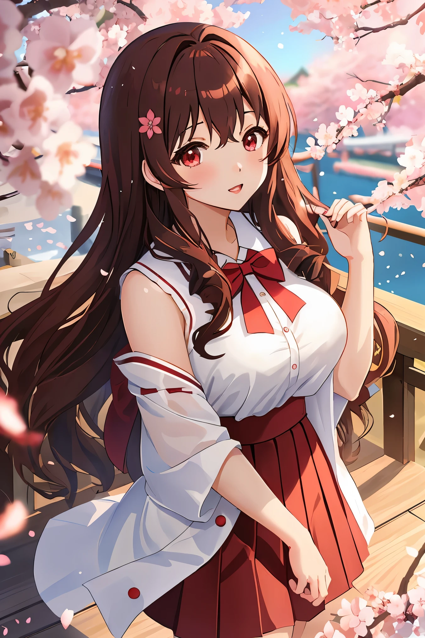 (tmasterpiece), Best quality, A high resolution, The content is very detailed, detailedbackground, perfect litthing, external, 1 busty girl, Sakura blossoms