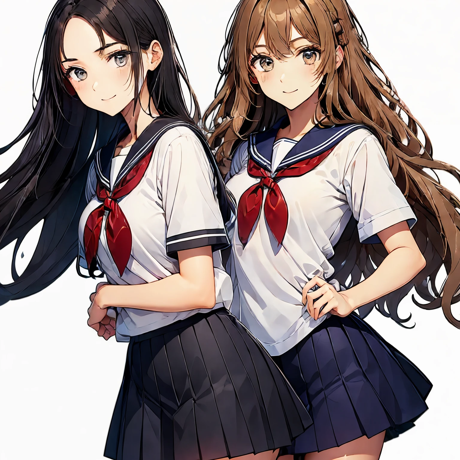 high quality,((2girls,chyuri,cuddle,smile)),Japanese high school student,short sleeve sailor school uniform,