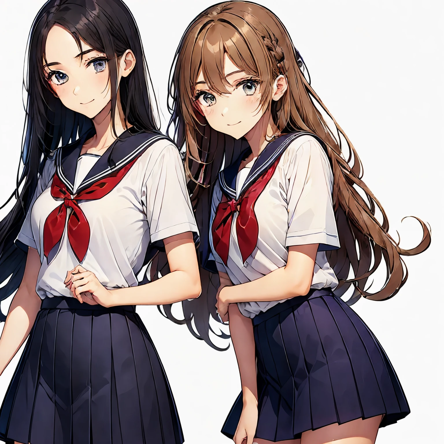 high quality,((2girls,chyuri,cuddle,smile)),Japanese high school student,short sleeve sailor school uniform,