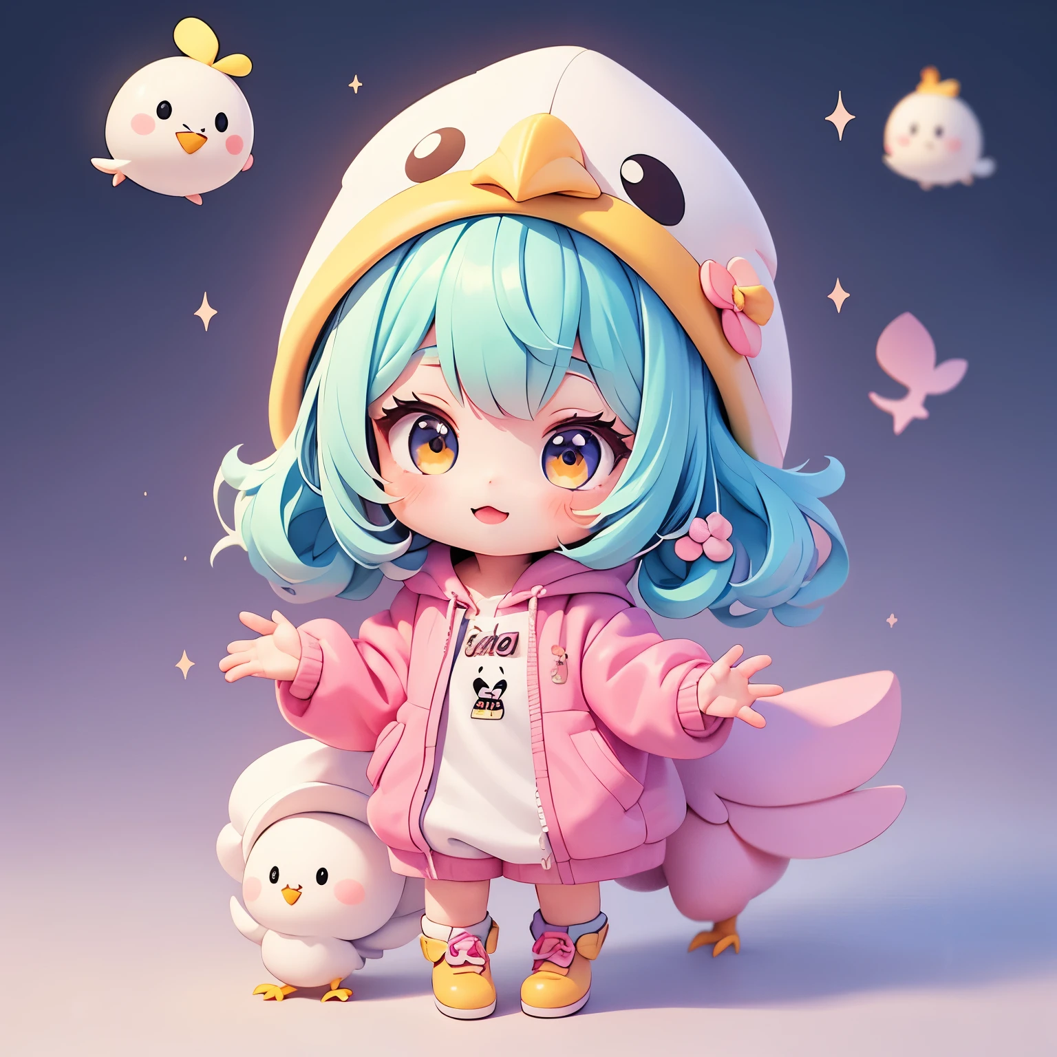 cartoon girl in a chicken costume with a hat and a hand, cute kawaii girl, kawaii chibi, cute art style, cute cartoon character, cute character, kawaii cutest sticker ever, cute digital art, chibi girl, cute anime style, cute detailed digital art, anime chibi, cute anime girl, chibi anime girl, ruan cute vtuber, sticker illustration
feel busy