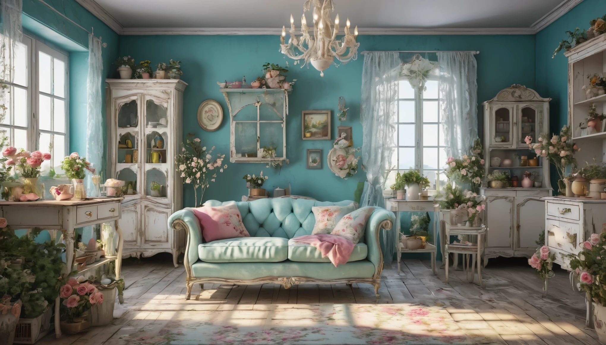 Create imaginative and amazing images demonstrating the style of ((Shabby Chic)), hyper realistic, 8k, vibrant colors, sharp crisp image