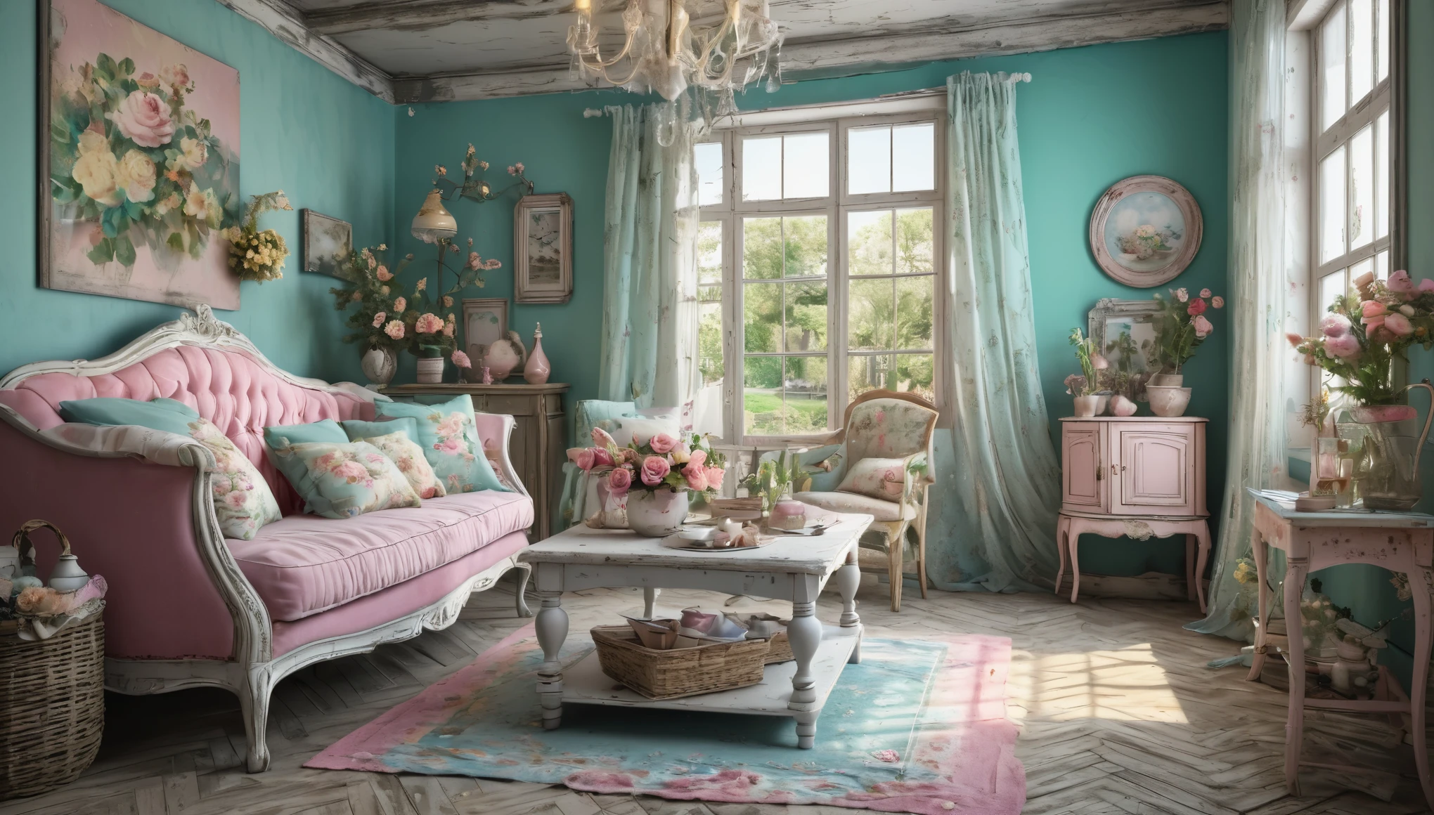 Create imaginative and amazing images demonstrating the style of ((Shabby Chic)), hyper realistic, 8k, vibrant colors, sharp crisp image