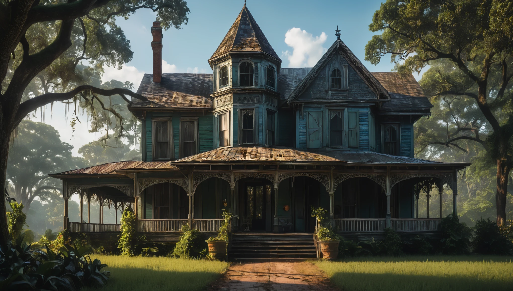 Create imaginative and amazing images demonstrating the style of ((Southern Gothic)), hyper realistic, 8k, vibrant colors, sharp crisp image
