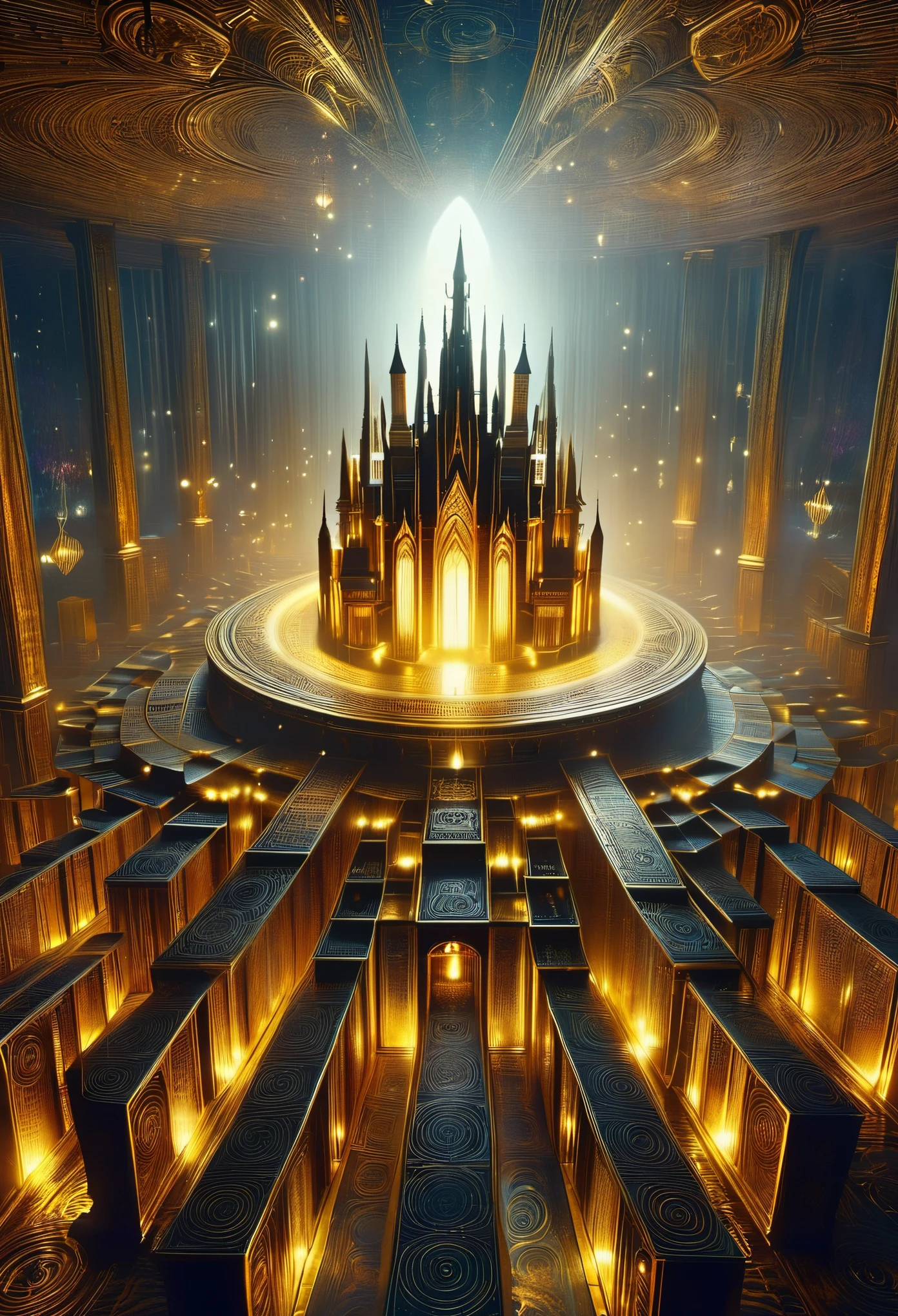 (best quality,4k,high-rise building,masterpiece:1.2),Super detailed,Magic Array,Golden 3D array:1.37.Sense of ritual,dark,mystery,scandal,magic,ancient,Unforgettable,令人fascinated,mystery,mystery,intimidating,supernatural,candlelight,Weird,otherworldly,evocative,fascinated,fear,scandal,Ethereal,charming,middle Ages,笼罩在mystery中,haunted,被dark吞噬,illuminated by beam,mystery,vivid colors,令人fascinated,