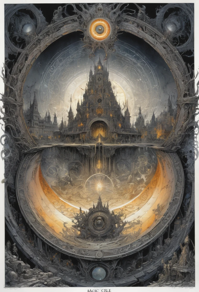 Magic Circle by Ian Miller, best quality, masterpiece, 8k, Representative work, official art, Professional, Ultra intricate detailed