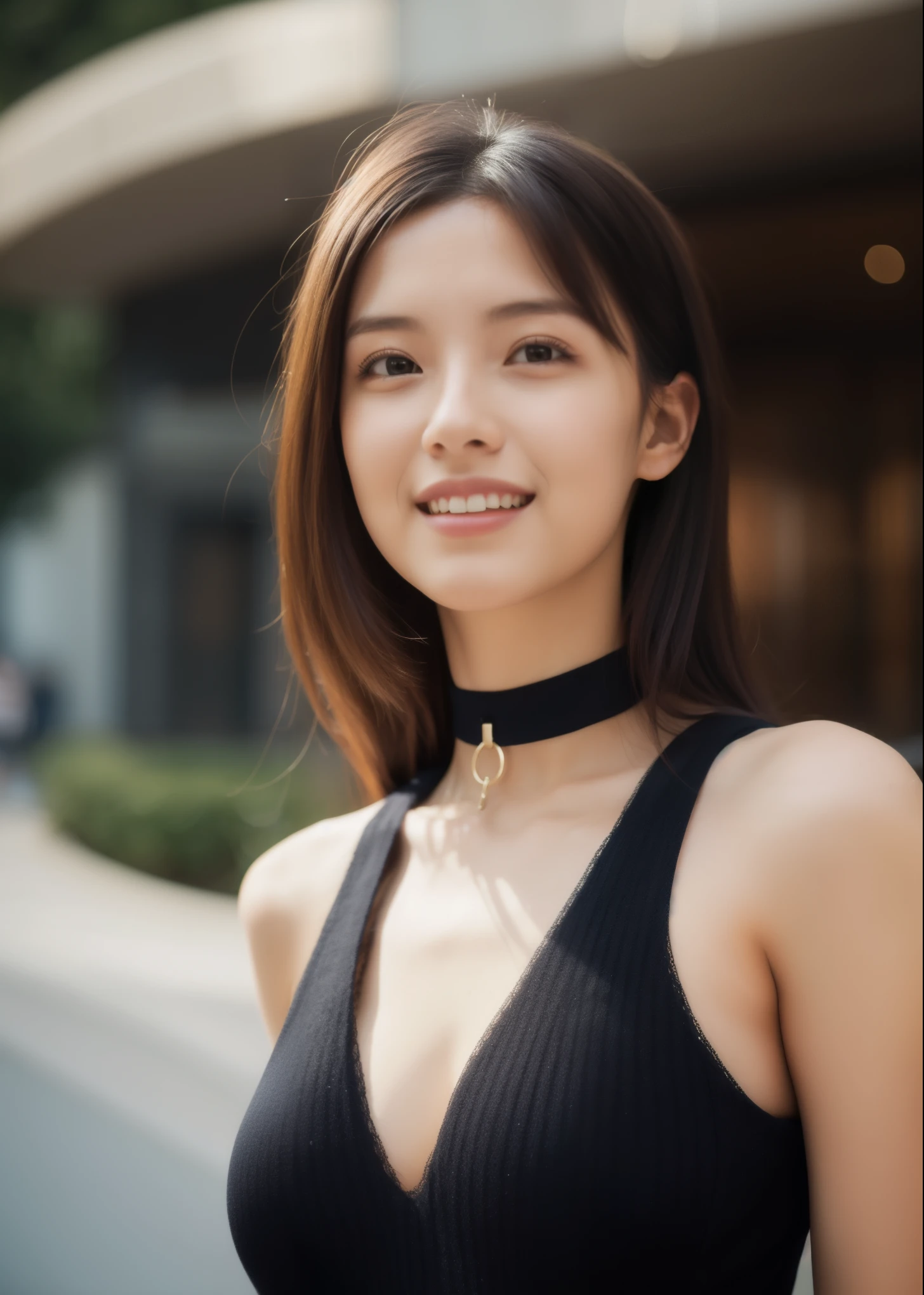 Beautiful 23 year old woman. She is a little thinner than the standard figure. She is wearing a satin camisole, and me'I wear a choker around my neck. She looks ecstatic as if she had an orgasm during sex. her dark brown hair is braided. High resolution、masterpiece、highest quality.((Hasselblad Photos))、fine skin、fine knit、(movie lighting)、clavicle . Her bust size is A cup.