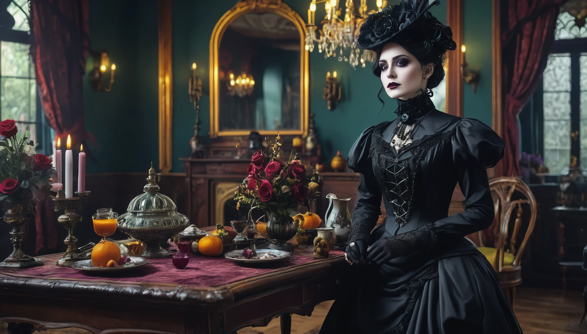 Create imaginative and amazing images demonstrating the style of ((Victorian Goth)), hyper realistic, 8k, vibrant colors, sharp crisp image