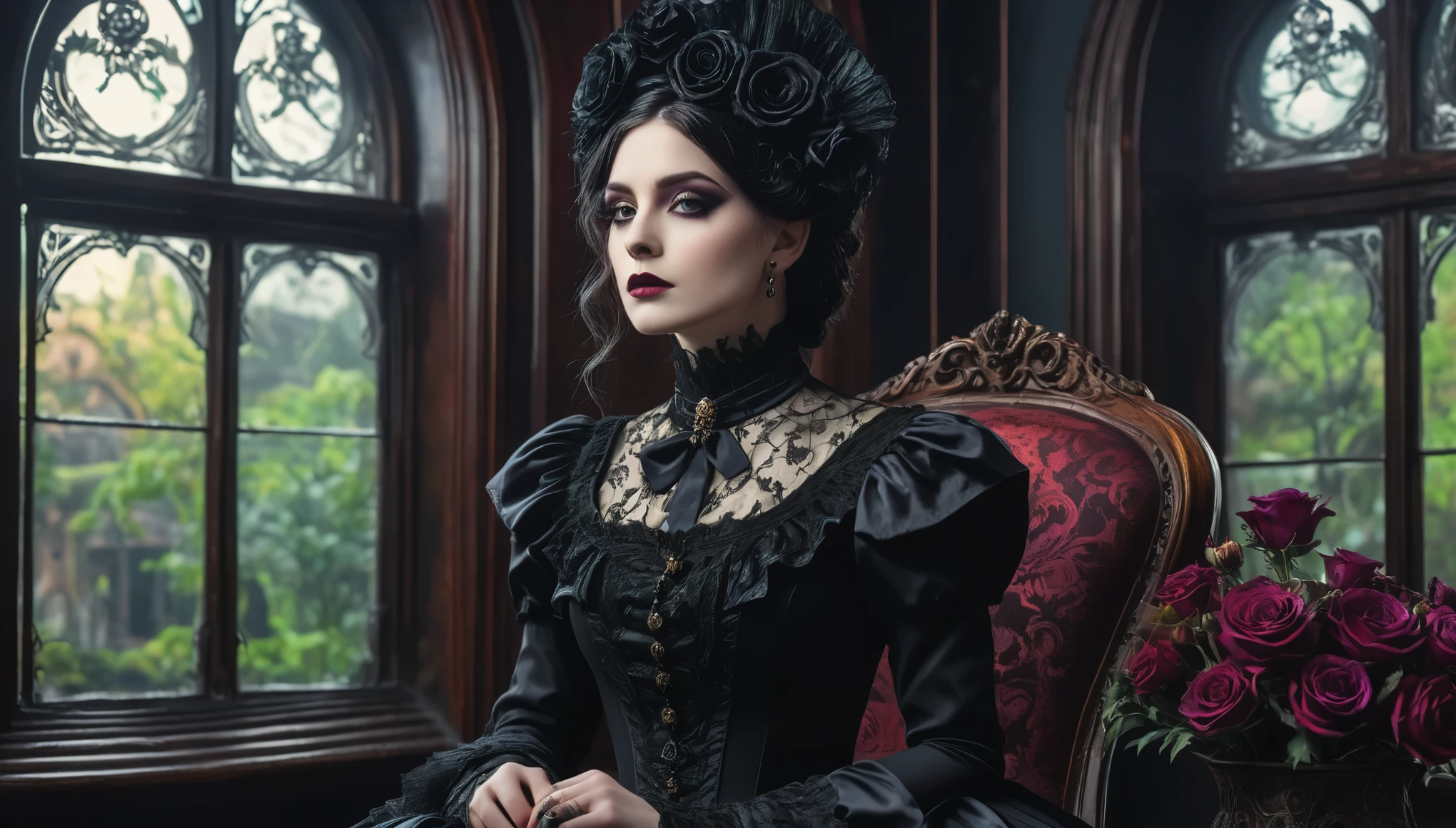 Create imaginative and amazing images demonstrating the style of ((Victorian Goth)), hyper realistic, 8k, vibrant colors, sharp crisp image