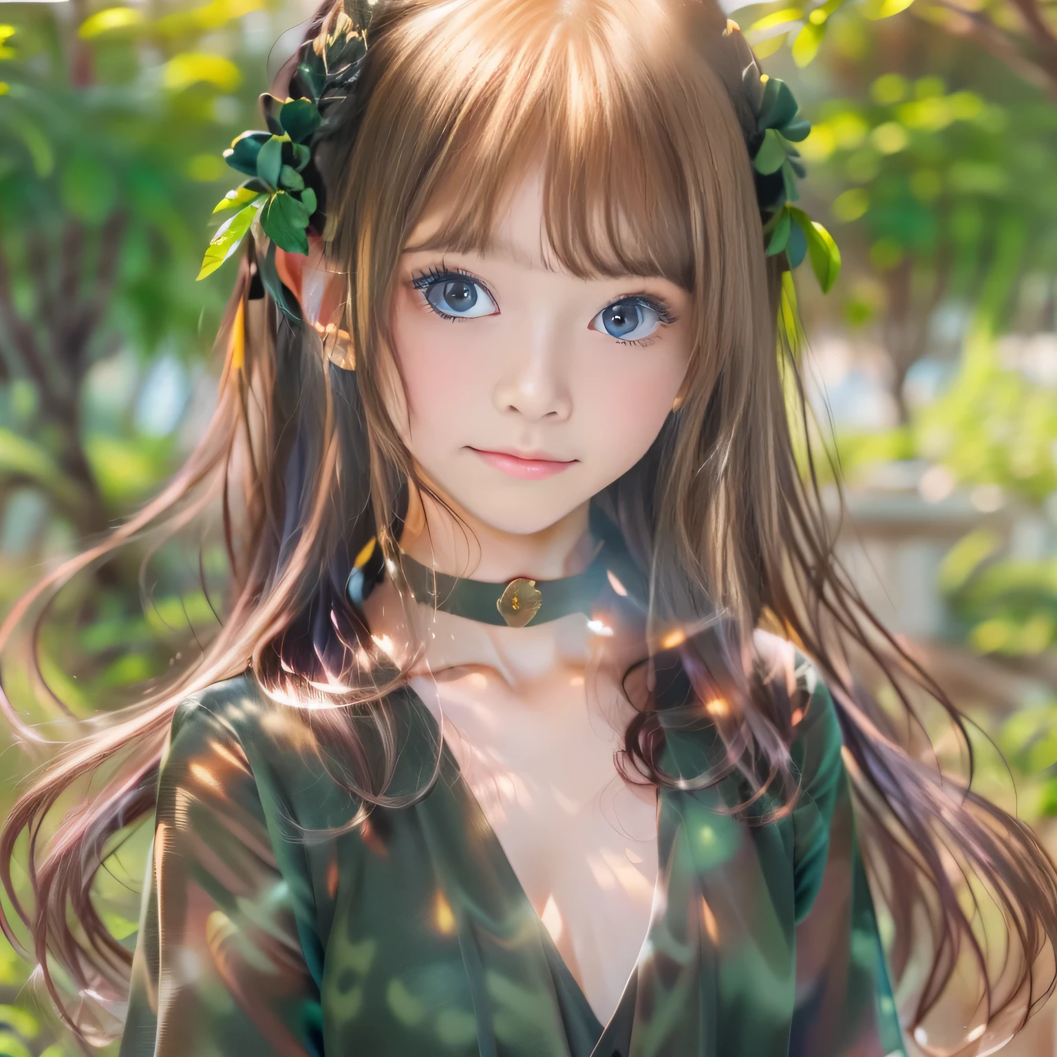 Beautiful girl with long twin-tailed hair, beautiful black eyes, 14 years, full body portrait, Symmetrical well-formed eyes、anime girl, Face of the Golden Rule、mini skirt, Digital Art 8K, Amazing face, beautiful appearance, thin hair, ultra focus, the face is illuminated, facial details, Midsummer sky and Japan countryside, highly detailed vector curves, Characterized by simplicity, smooth and clean, Character Design, 3D shading, cinematic, glass-like clothes、gorgeous pattern, Elegant organic frame, hyper realism, collection of masterpieces, green grass々And bright colors, Real people々,