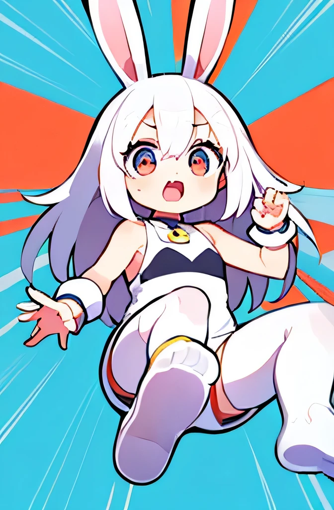 Cute cartoon animals,Cute little white rabbit,scared expression,cartoon style,cute style,Mainly warm colors,Expressing great surprise after hearing something very unbelievable