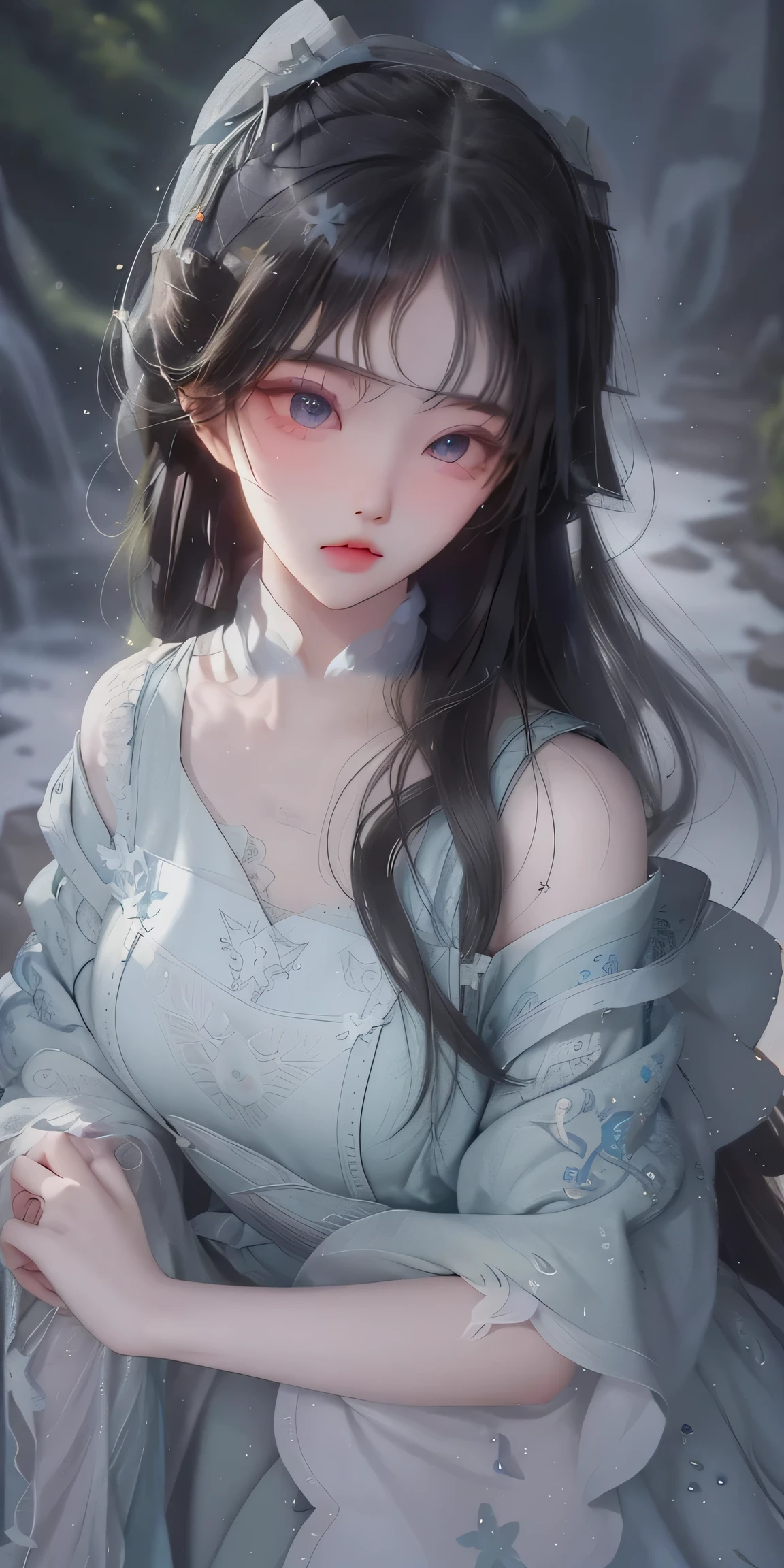 masterpiece,Close-up of a woman with beautiful light green dress, modern style, Exquisite epic character art,greenery background, the delicate brushstrokes and depth of field in the picture make you immersed in the scene,sharp look, whimsical art style