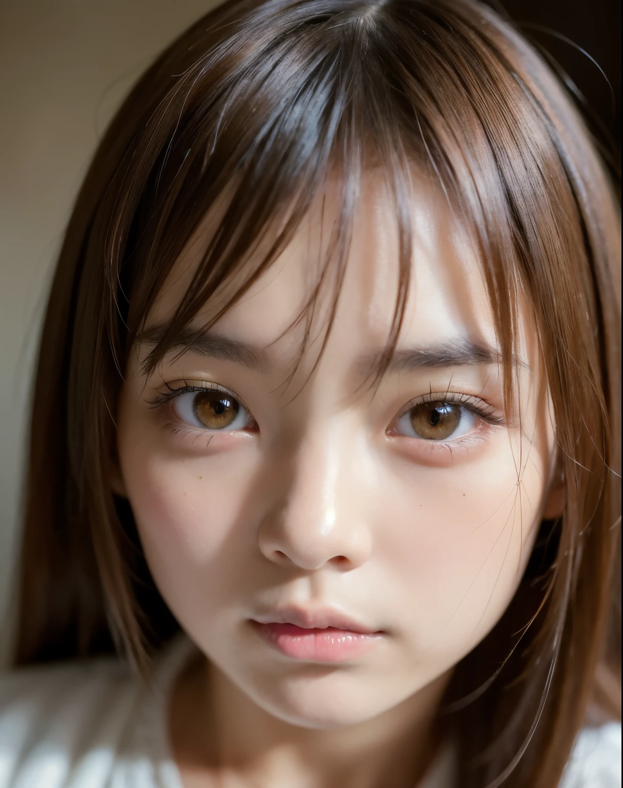 highest quality, face focus, soft light, ultra high resolution, (realistic:1.4), RAW photo,
1 japanese girl, alone, cute, (pupil, light in the eyes),  detailed beautiful face, (),(High resolution details of human skin texture),
(long hair),
indoor,
damask shirt dress,
(portrait)