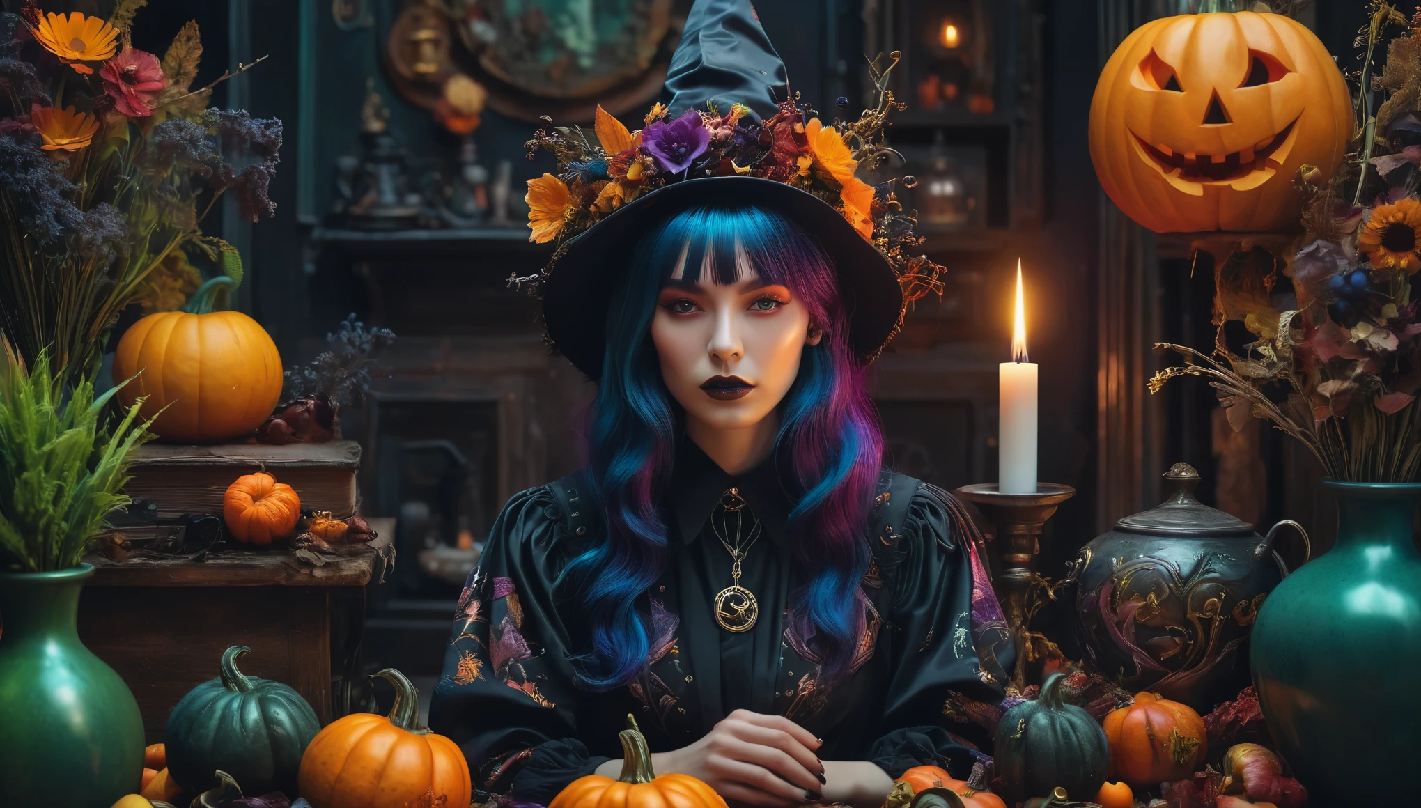 Create imaginative and amazing images demonstrating the style of ((Witchcore)), hyper realistic, 8k, vibrant colors, sharp crisp image