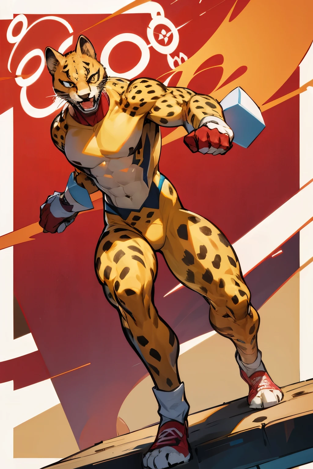 Make an animated male cheetah character who is an Olympic runner