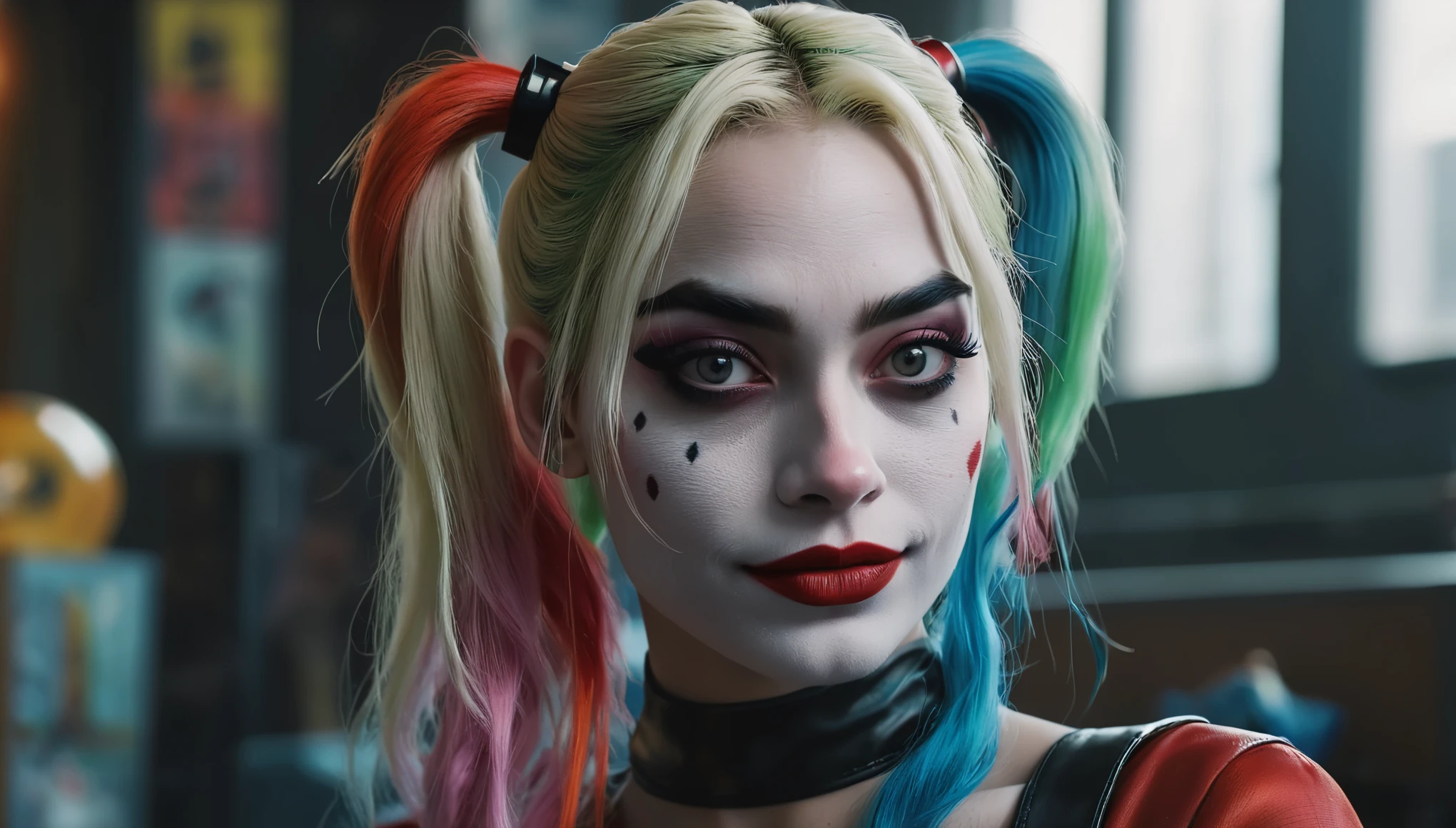 Create imaginative and amazing images demonstrating the style of ((Harley Quinn)), hyper realistic, 8k, vibrant colors, sharp crisp image