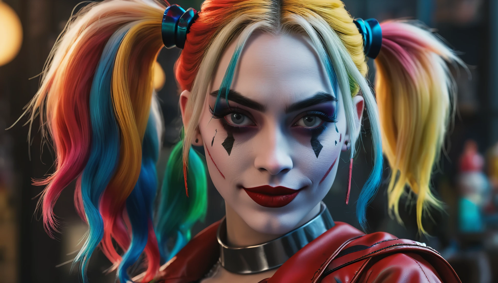 Create imaginative and amazing images demonstrating the style of ((Harley Quinn)), hyper realistic, 8k, vibrant colors, sharp crisp image