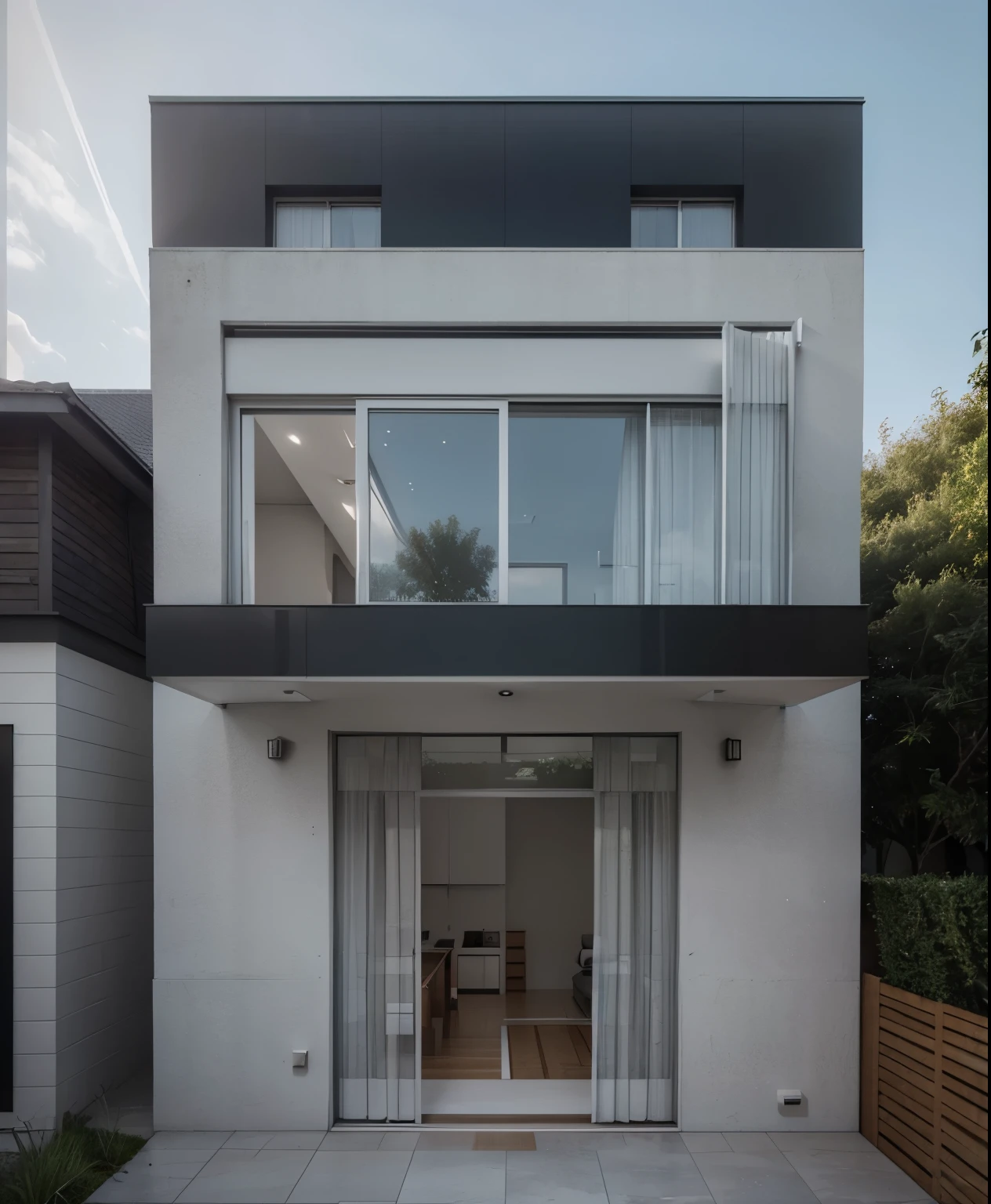 une maison moderne avec une cour et un patio, rendre vray, 3 d rendu vray, conception architecturale globale, rendu vray, Precise architectural rendering, vray beautiful, maison conceptuelle, v rayon