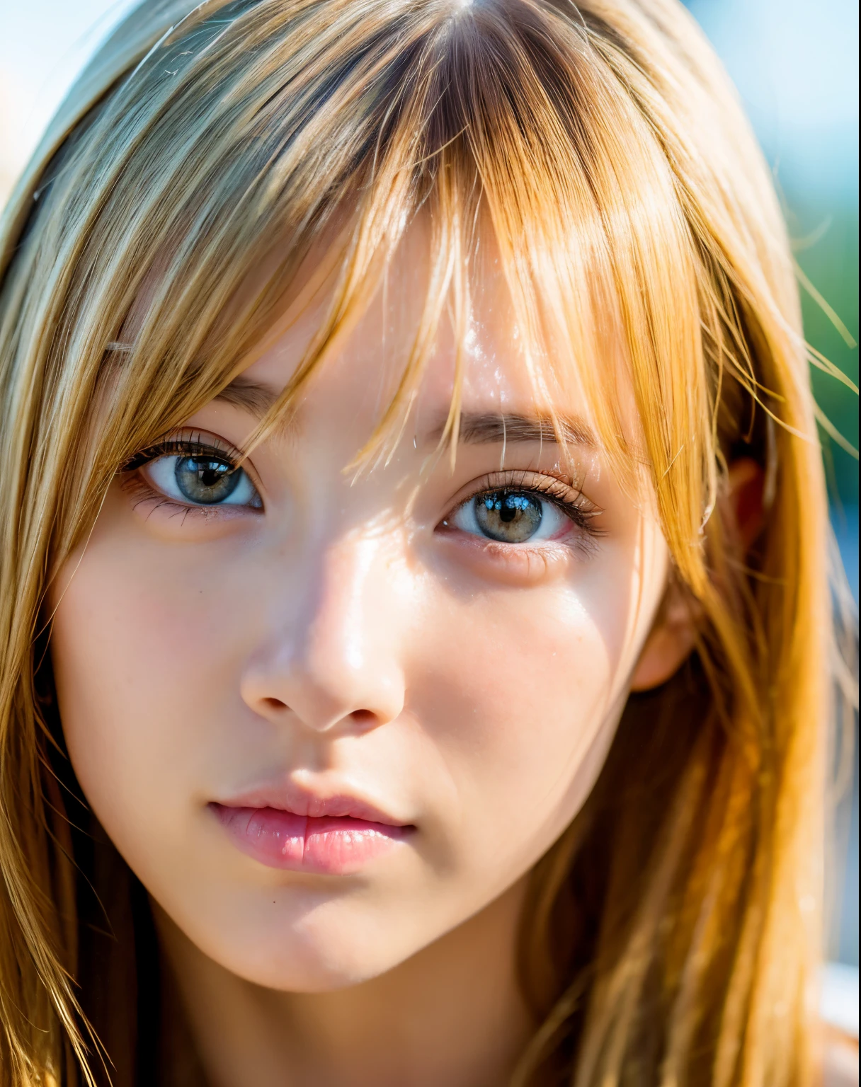 highest quality, face focus, soft light, ultra high resolution, (realistic:1.4), RAW photo,
1 japanese girl, alone, cute, (pupil, light in the eyes),  detailed beautiful face, (),(High resolution details of human skin texture),
(long blonde hair),
pool,
swimsuit,
(portrait)