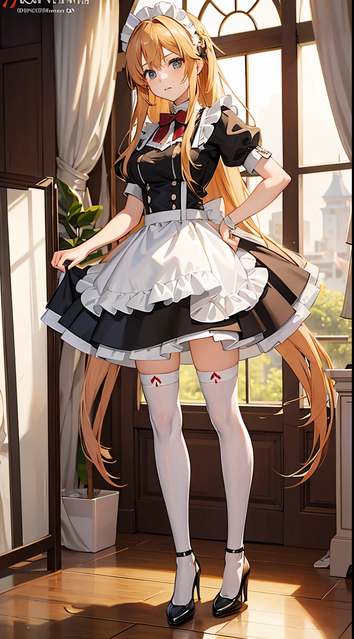 Asuna from Sword Art Online wearing a maid outfit and high heels