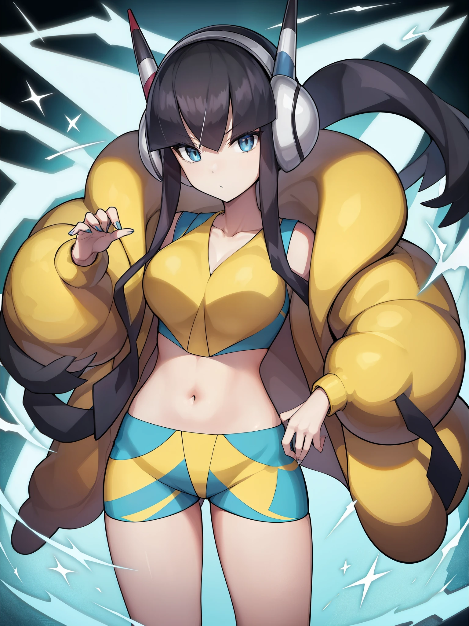 Pokémon、『Pokemon Black and White』、chamomile、charismatic model、Supermodel、Electric type Pokemon trainer、big tits milf、big tits milf、big tits milf、The hairstyle is short blonde hair with crisp bangs.。赤and青のプラグが付いたヘッドホン（Is the motif a magnet?）The long cord hanging from the top creates a twintail-like silhouette.。衣装の配色は主に黄色and黒。部分的に肌が露出したノースリーブの服に黒いタイツandピンヒール「shining beauty」、I like puns、「bolt badge」and「bolt change」、「May you continue to be a person who makes those around you shine.」My hair went from blonde to black、The hair on the sides is grown long