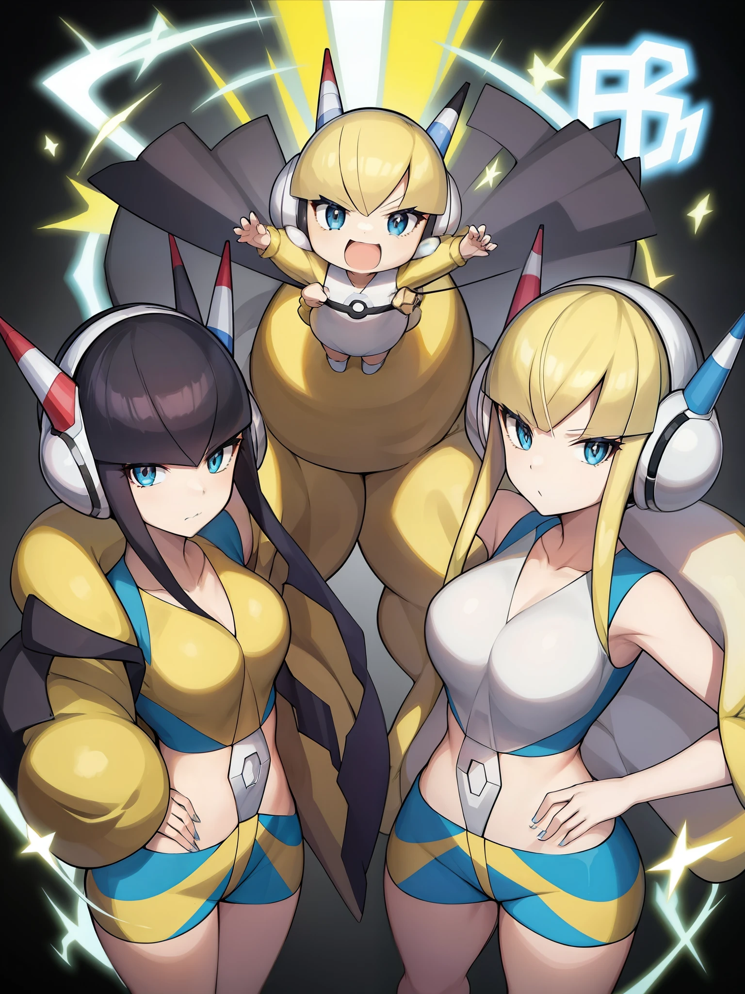 Pokémon、『Pokemon Black and White』、chamomile、charismatic model、Supermodel、Electric type Pokemon trainer、big tits milf、big tits milf、big tits milf、The hairstyle is short blonde hair with crisp bangs.。赤and青のプラグが付いたヘッドホン（Is the motif a magnet?）The long cord hanging from the top creates a twintail-like silhouette.。衣装の配色は主に黄色and黒。部分的に肌が露出したノースリーブの服に黒いタイツandピンヒール「shining beauty」、I like puns、「bolt badge」and「bolt change」、「May you continue to be a person who makes those around you shine.」My hair went from blonde to black、The hair on the sides is grown long