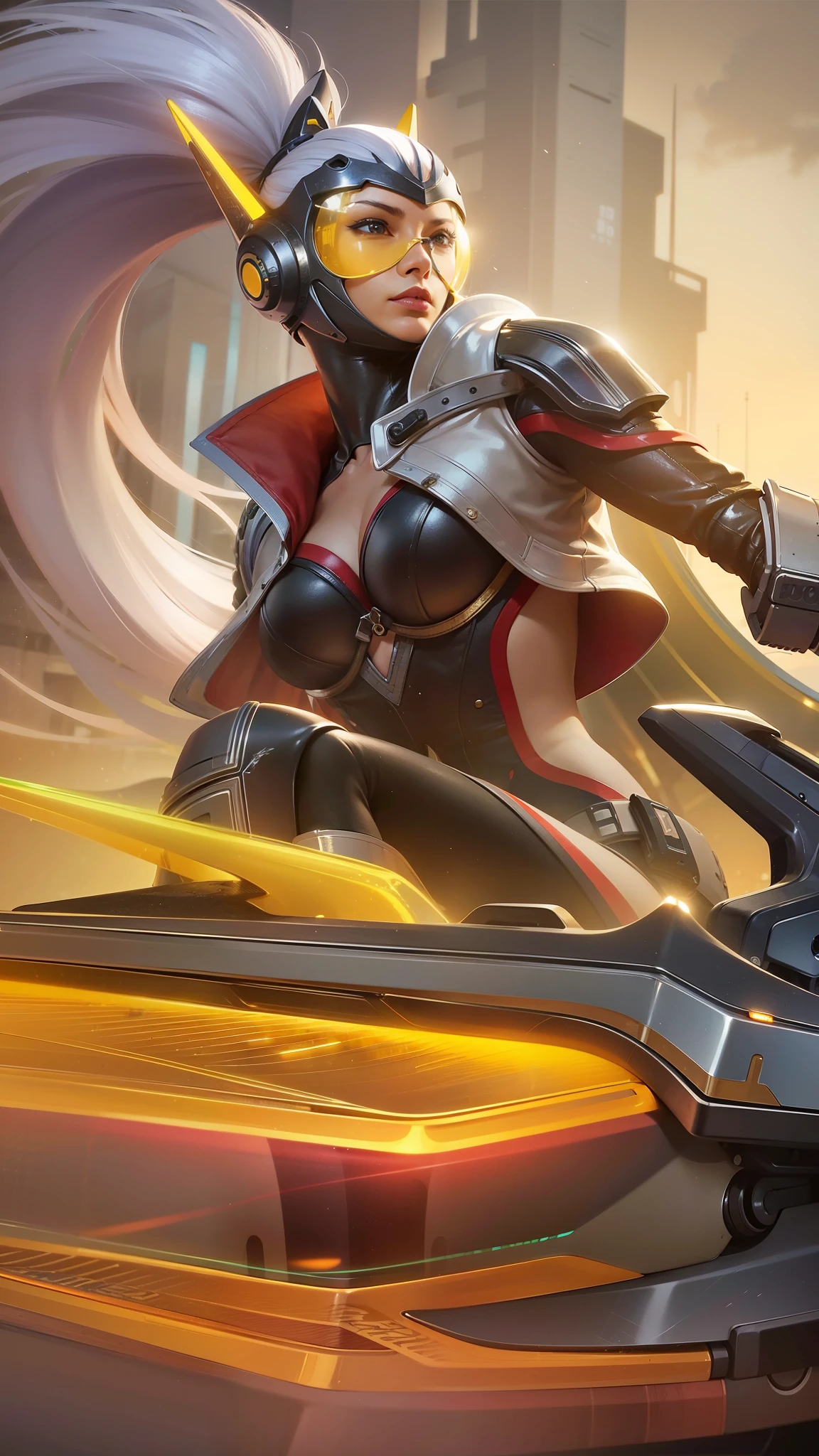 arafed image of a woman in a futuristic outfit riding a motorcycle, official splash art, ashe, phone wallpaper, mobile wallpaper, ig model | artgerm, extremely detailed artgerm, irelia, phone background, wallpaper splash art promo art, character splash art, splash art, iconic character splash art, style artgerm, katarina